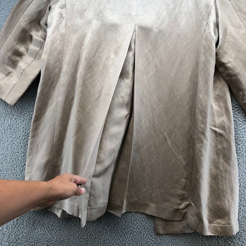 Eileen Fisher Peacoat Jacket Womens XL Linen Silk Gold 3/4 Sleeve Mid Length - Picture 14 of 15