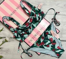 Victoria's Secret Swim Wicked Side Tie Bottom Bikini Set Stripped Palm