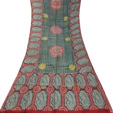 Namaste Vintage Green Sarees 100 Pure Silk Printed Sari 5YD Decor Craft Fabric
