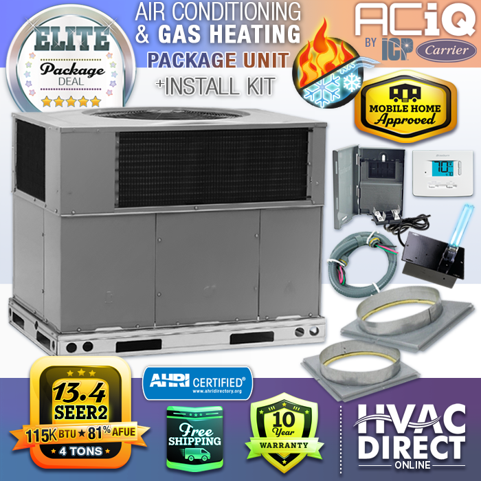 4 Ton 13.4 SEER2 115K BTU ACiQ-Heil by Carrier Gas Package Unit | Install  Kit | eBay