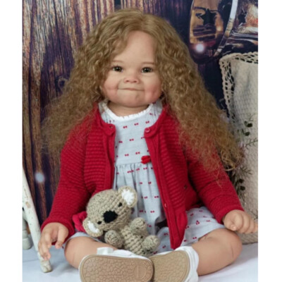 28in Painted Reborn Doll Cute Toddler Girl Yellow Rooted Curly Hair Handmade Toy