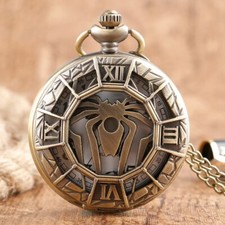 Bronze Silver Spider Design Quartz Pocket Watch Necklace/Pendant Chain Steampunk