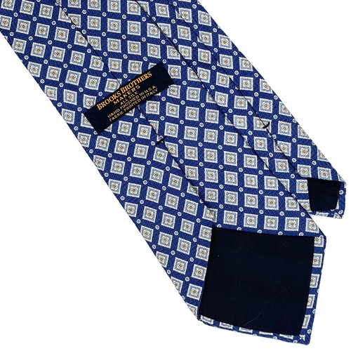 Corbata azul Brooks Brothers Makers - azul beige cuadrados círculos patrón corbata de seda - Imagen 10 de 12