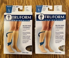 Truform Leg Health Compression Stockings Closed Toe 15-20 Size E Beige 2 Pair