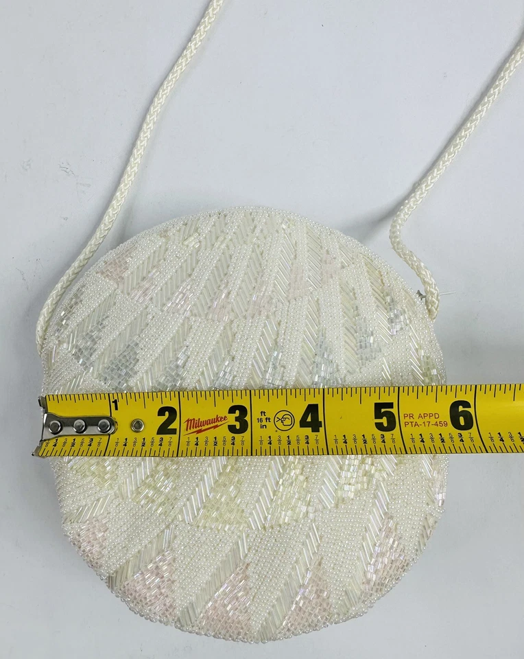 Vintage Magid Hashimoto White Glass Beaded Crossbody Evening Bag Purse NEW - Image 4 of 4