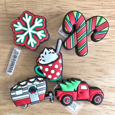 Shoe Charms HQ For Crocs Christmas Candy Cane Snowflake Cocoa Truck Camper 5 PC.