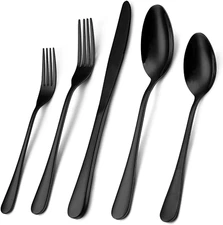 40-Piece Black Silverware Set for 8 Stainless Steel Cutlery Utensils Kitchen New