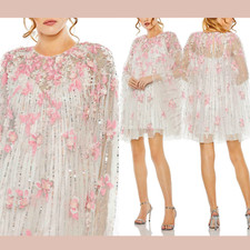 NWT Mac Duggal [ 2 ] 5917 High Neck Embellished Trapeze Dress Ivory Pink J1660