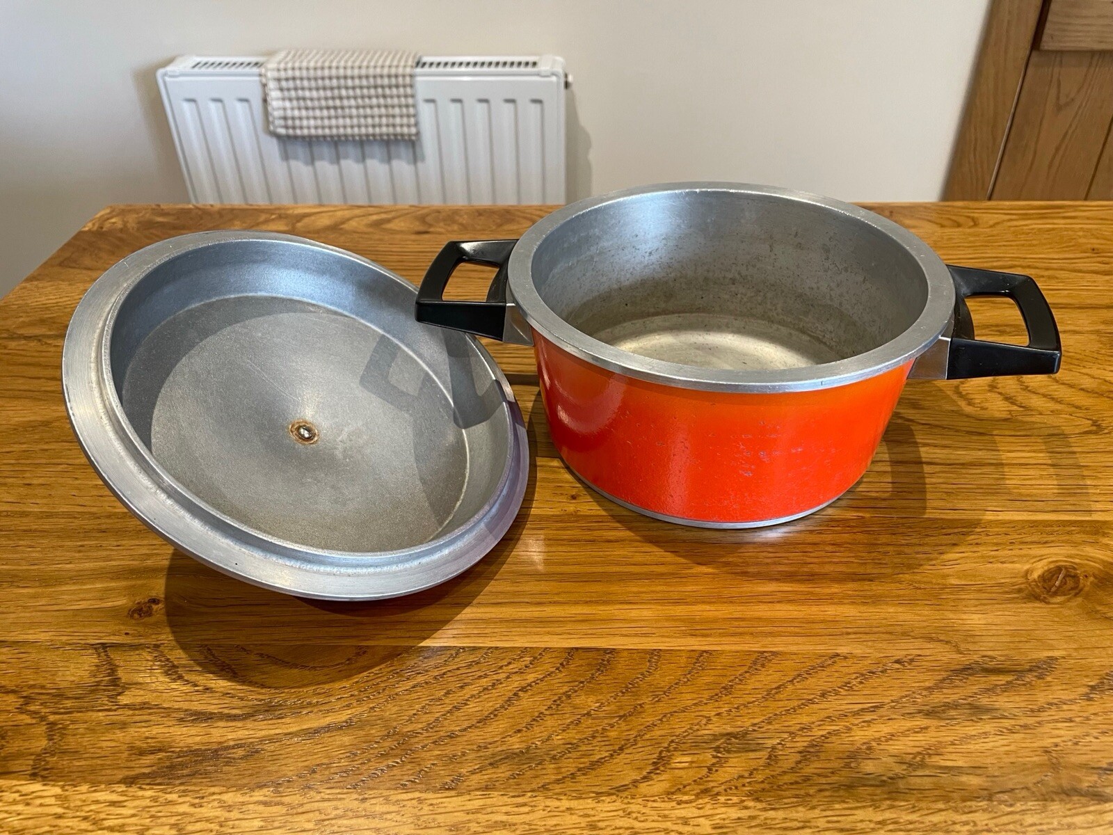Vintage Picquot Ware Orange Aluminium Saucepans SET OF 3 Made In