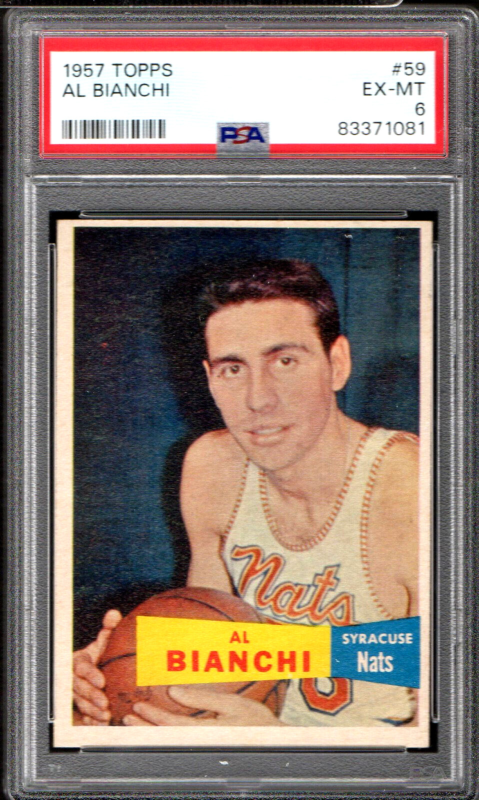 1957 TOPPS #59 AL BIANCHI ROOKIE SP SYRACUSE NATS 081 - PSA EX 6 - NICE