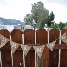 Mr  Mrs Wedding Burlap Triangle Flag Pennant Banner 5 Ft 