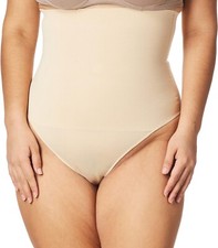 Maidenform Tame Your Tummy Beige High Waist Firm Thong Shapes Womens Size XL