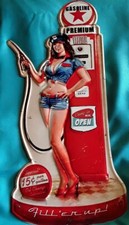 Blechschild, Schild Retro Pinup Zapfsäule rot, Garage 60 cm, Gasoline