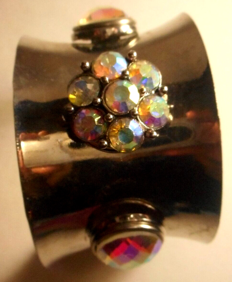 Silvertone Snap Button Wide Concave Cuff Bracelet… - image 1