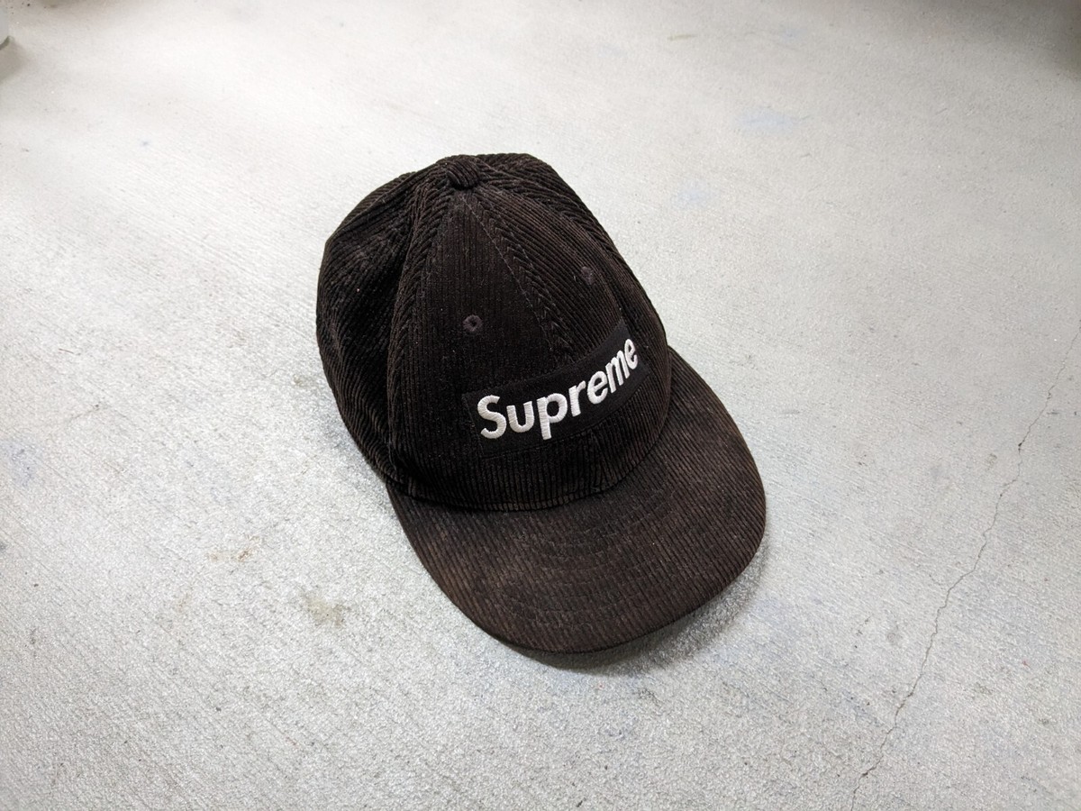 Supreme New Era Corduroy Hat Cap Black 6 Panel 7 1/2 BOGO Box Logo 