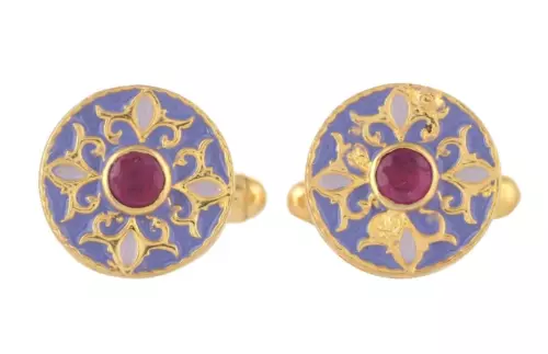 Ruby 14K Gold Plated Art Deco Enameled Cufflinks