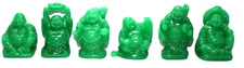 Set of 6 JADE COLOR Feng Shui Laughing HAPPY Buddha Figures & Statue Luck 