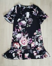 LIPSY size 6 black FLORAL AMBER SLEEVE SHIFT DRESS purple DROPPED HEM summer