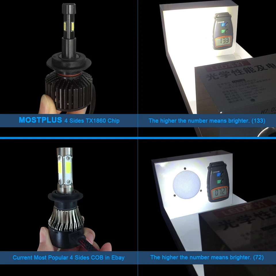 130W 13000LM 4 Sides LED headlight H13 9008 High & Low Beams 6000K XENON Bulbs - Image 2 of 4