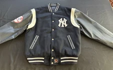 JH DESIGN NEW YORK YANKEES MED VARSITY JACKET LEATHER WOOL REVERSIBLE