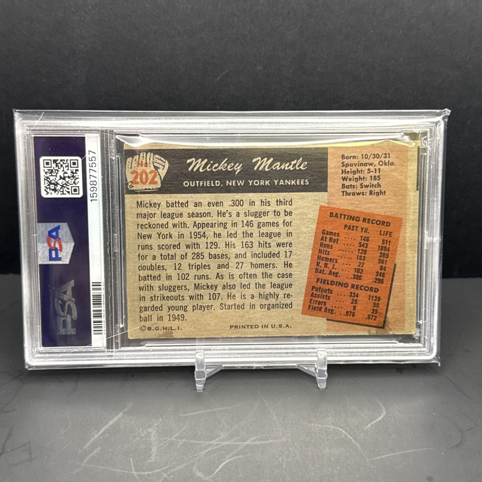 Mickey Mantle 1955 Bowman Baseball #202 PSA 2 New York Yankees Vintage KS5 view 2