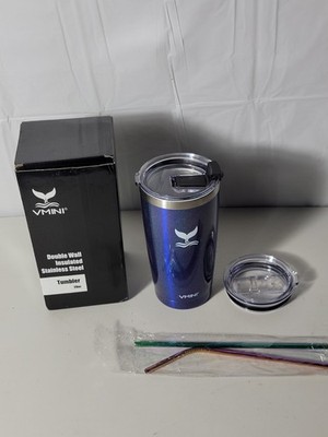 VMINI 20 oz. Insulated Stainless Steel Blue Irredescent Tumbler W/2 Lids/ Straws