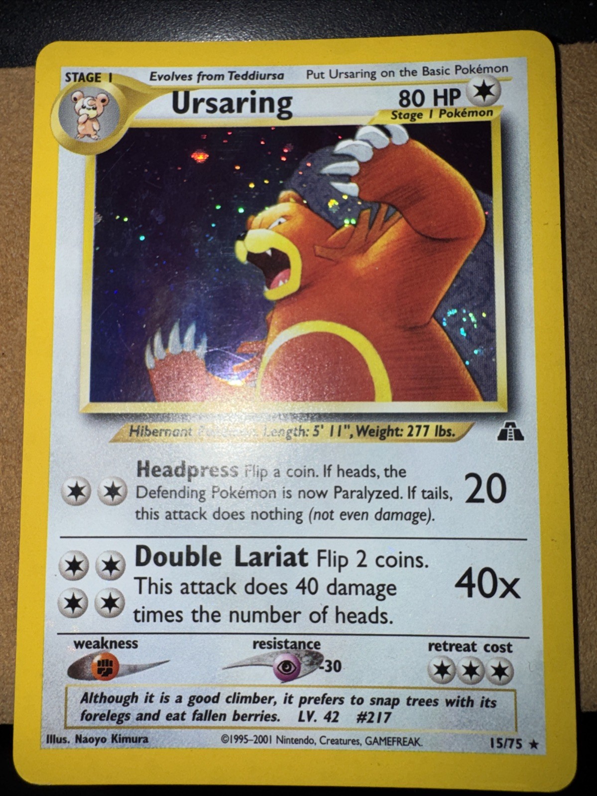 Pokemon Card Ursaring 15/75 Neo Discovery HOLO  TCG - MP-HP Half Swirl