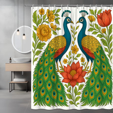 Colorful Peacock Floral Shower Curtain for Home Decor