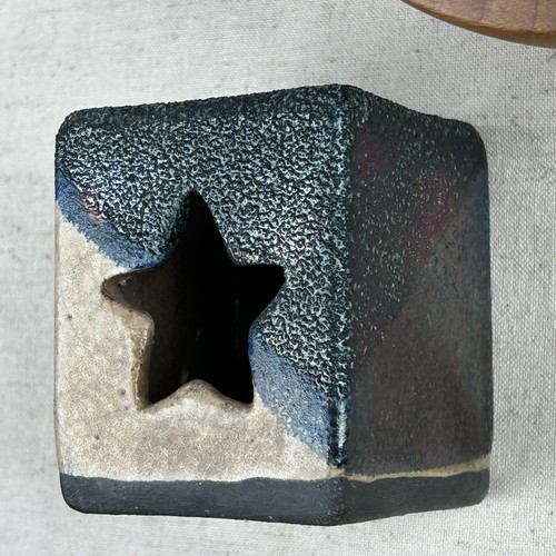 The Clay Cellar USA Raku Star Candle Holder Iridescent Handcrafted Luminary - Picture 2 of 16
