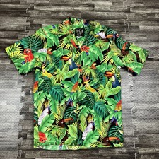 NCF Designs Mens Hawaiian Shirt Small Button Up Tropical Parrot USA Made