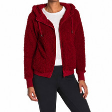 Z by Zella Women's Crimson Sherpa Hooded Full Zip Hoodie Jacket Pockets Size M