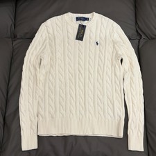 Polo Ralph Lauren Cable Knit Crew Neck Pullover, White  Beige, Unisex, Size M