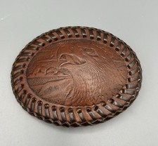 Vintage American Eagle Hand Tooled Engraved Leather Belt Buckle Western USA