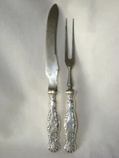 1891 WHITING Sterling Silver BEEFSTEAK BIRD KNIFE & FORK Carving Set, LOUIS XV