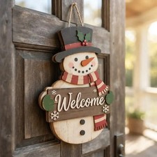 Personalized Snowman Wood Sign Let It Snow Door Hanging Christmas Decor Welcome