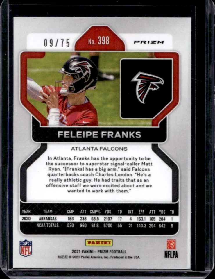 2021 Prizm Feleipe Franks RC Green Scope Rookie #9/75 Falcons - Image 2 of 2