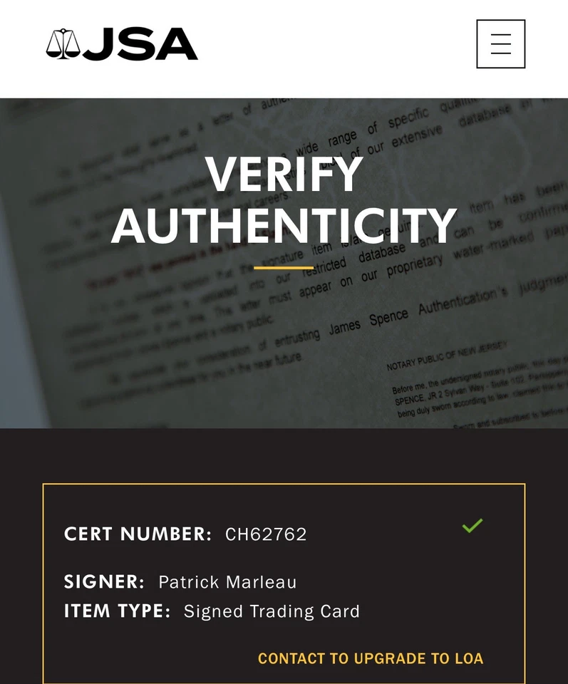 Tarjeta firmada por Patrick Marleau cubierta superior UD JSA CERTIFICADO DE AUTENTICIDAD IP automático SJ San Jose Sharks a Foto 3 de 3