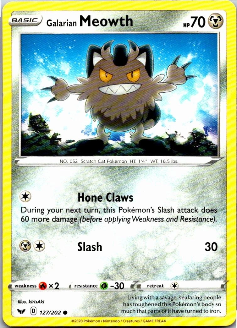 galarian meowth pokemon card value - 127/202 Colorless Slash (20) Weakness Fire 2 Resistance Grass Meowth Cards | Dex -