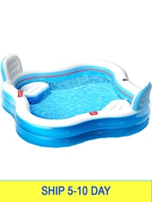 QPAU Inflatable Swimming Pool with 2 Seats and Backrests, 80" L x 80" W x 27" D