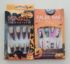 Halloween Art Press on Nails Long Coffin 2 Kits Of 24