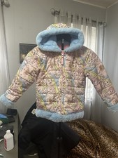 Disney Princess Print/Pink Plush Reversible Hooded Jacket Girls size 5 Yrs