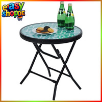 Beistelltisch Klappbar Rund Glas Metall Wetterfest Pflegeleicht 60 Cm Balkon