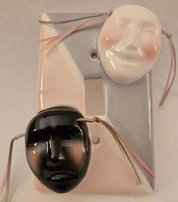 Thespian Happy Sad Mask 1987 Ceramic Ribbon Light Switch Cover Ronnie's Ceramic