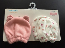 Carters Baby Newborn Mittens 2 Pack Pink Bear Ears White Flowers Pairs NWT