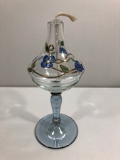 Öllampe aus Glas Dekorativ Tischdeko blaue Blüten Blumen Home Decor Vintage