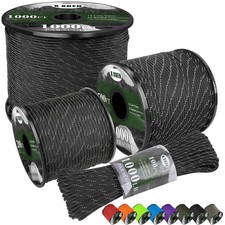 100ft 4mm 13 Strand 1000lb Paracord Rope Black Reflective Parachute Cord