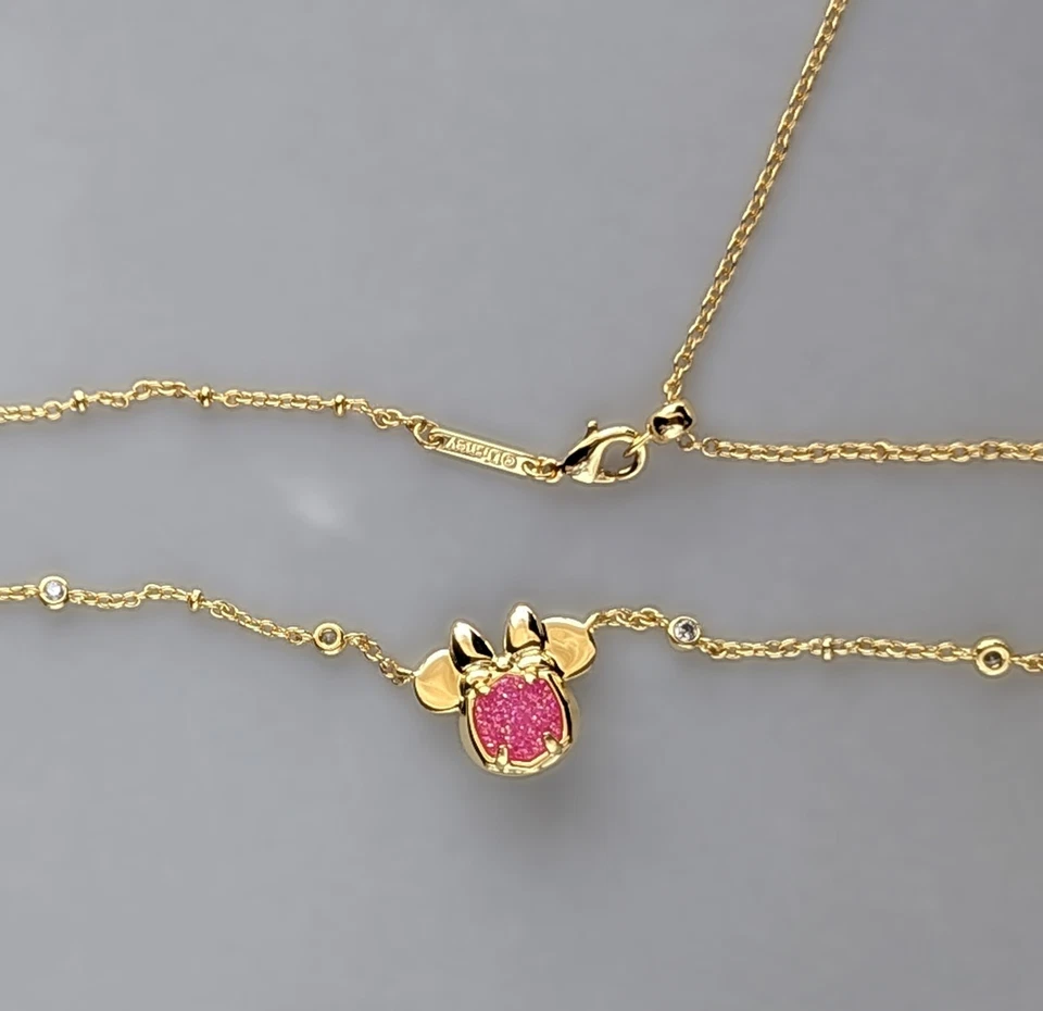 NWT DISNEY X KENDRA SCOTT  Gold Chain Hot Pink Drusy Minnie Mouse Necklace - Image 3 of 4