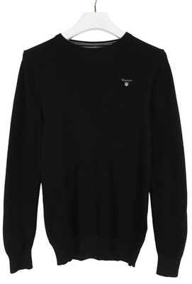 GANT Jumper Mens Small Black Crew Neck Logo Knit Sweater