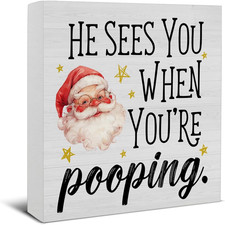 Funny Christmas Decorations, Christmas Bathroom Decor Sign, He Sees You When You