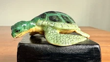 Vintage Ceramic Sea Turtle Figurine – Hand-Painted Green Glazed Shell  3.5”x2.5”